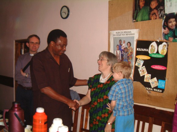 Col. E Mfuru, DC of Mpapwa District Council shakes hands with Dr Rachel Tarling - Mpwapwa Diocesan Medical Officer in Charge of St. Luke's Hospital