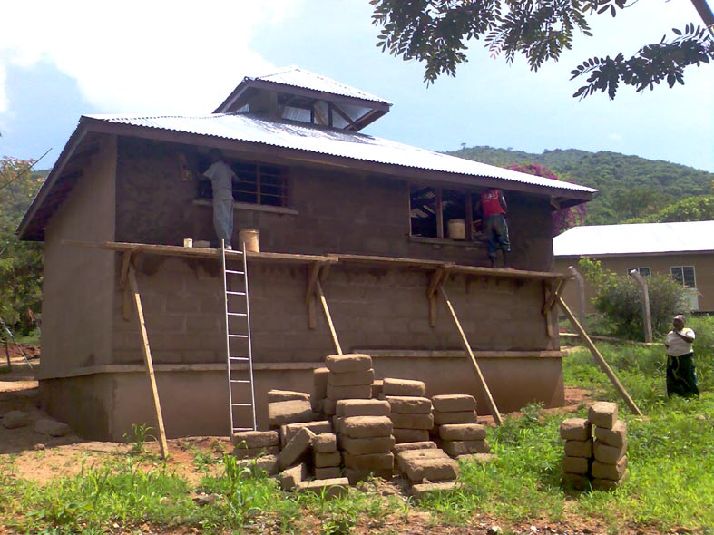The completed building being rendered externally